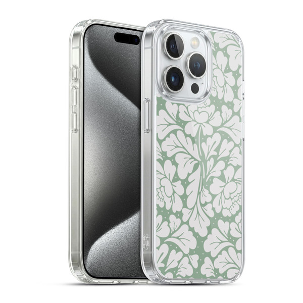 Anis Illustration Mix Pattern Baroque Pastel Green Soft Gel Case for Apple iPhone 15 Pro & MagSafe