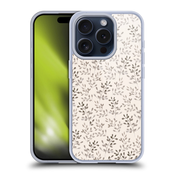 Anis Illustration Mix Pattern Tiny Leaves Beige Soft Gel Case for Apple iPhone 15 Pro