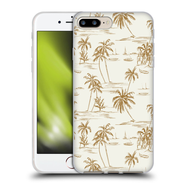 Anis Illustration Mix Pattern Beach Beige Gold Soft Gel Case for Apple iPhone 7 Plus / iPhone 8 Plus