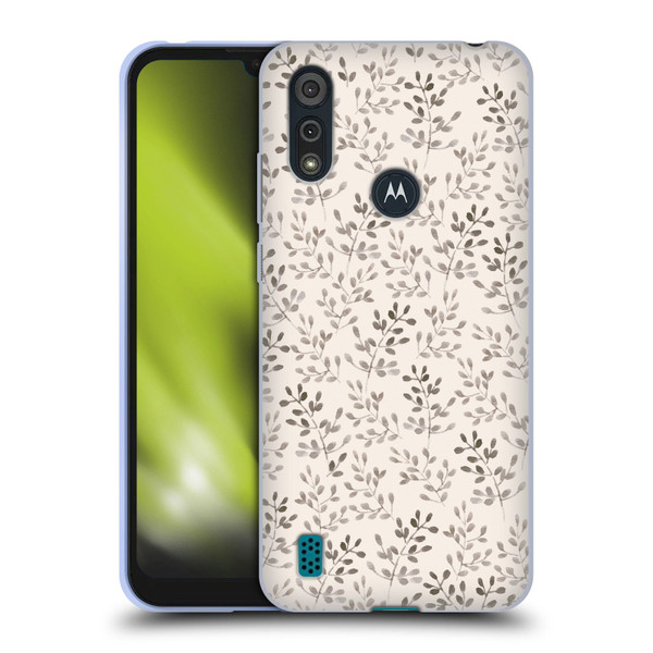 Anis Illustration Mix Pattern Tiny Leaves Beige Soft Gel Case for Motorola Moto E6s (2020)