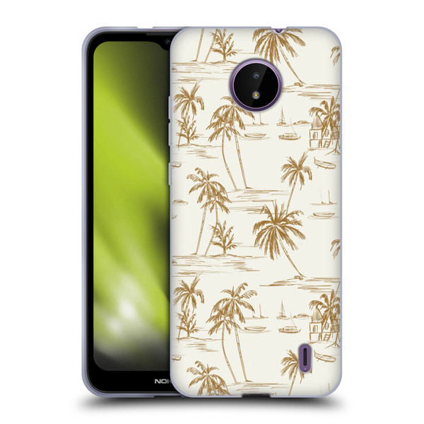 Anis Illustration Mix Pattern Beach Beige Gold Soft Gel Case for Nokia C10 / C20