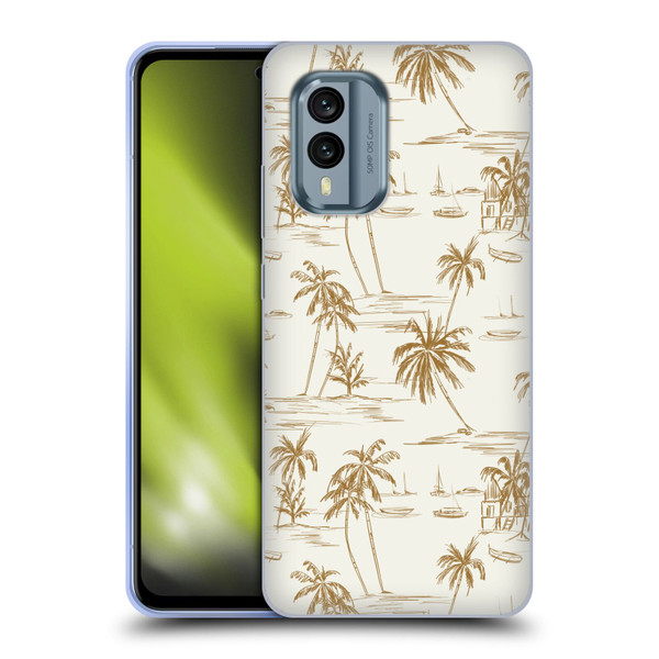 Anis Illustration Mix Pattern Beach Beige Gold Soft Gel Case for Nokia X30