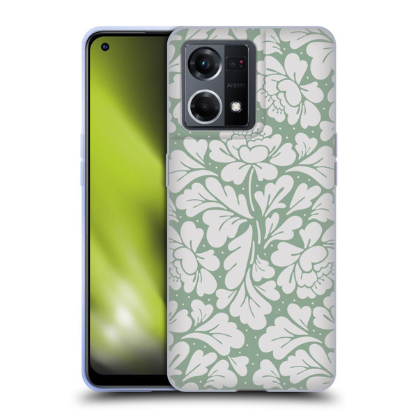 Anis Illustration Mix Pattern Baroque Pastel Green Soft Gel Case for OPPO Reno8 4G