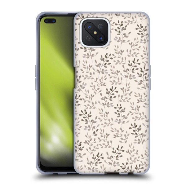 Anis Illustration Mix Pattern Tiny Leaves Beige Soft Gel Case for OPPO Reno4 Z 5G