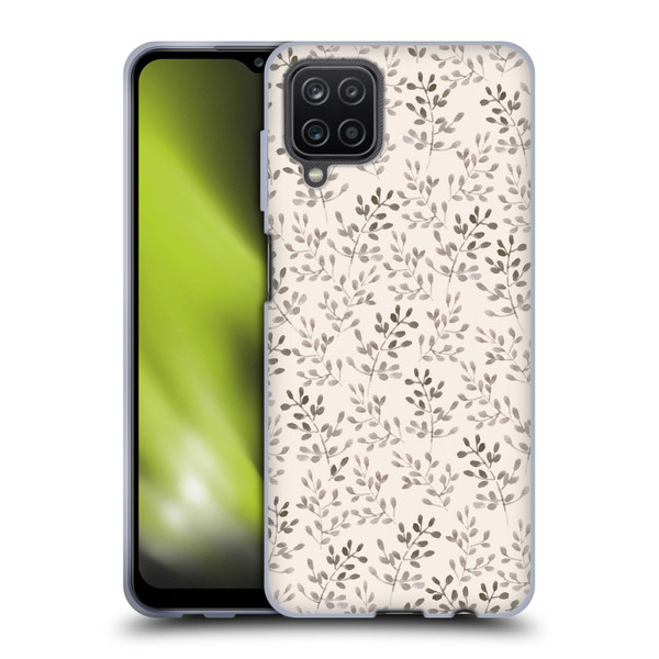 Anis Illustration Mix Pattern Tiny Leaves Beige Soft Gel Case for Samsung Galaxy A12 (2020)
