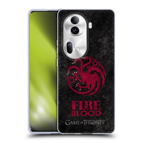 HBO Game of Thrones Dark Distressed Look Sigils Targaryen Soft Gel Case for OPPO Reno11 Pro