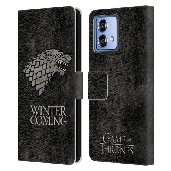 HBO Game of Thrones Dark Distressed Look Sigils Stark Leather Book Wallet Case Cover For Motorola Moto G84 5G