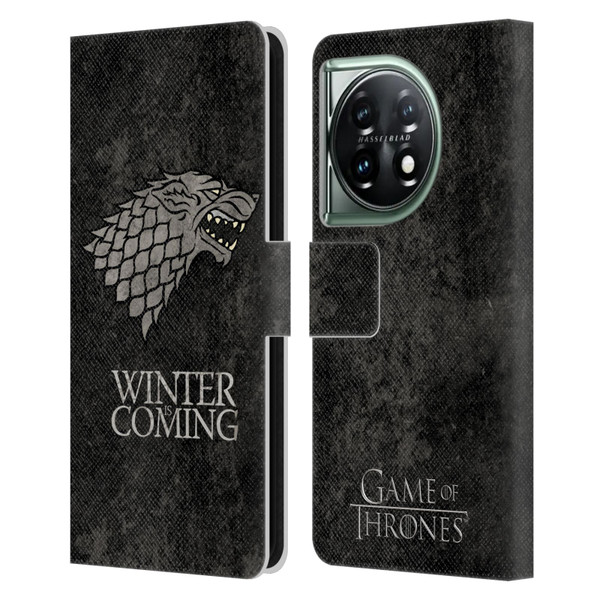HBO Game of Thrones Dark Distressed Look Sigils Stark Leather Book Wallet Case Cover For OnePlus 11 5G