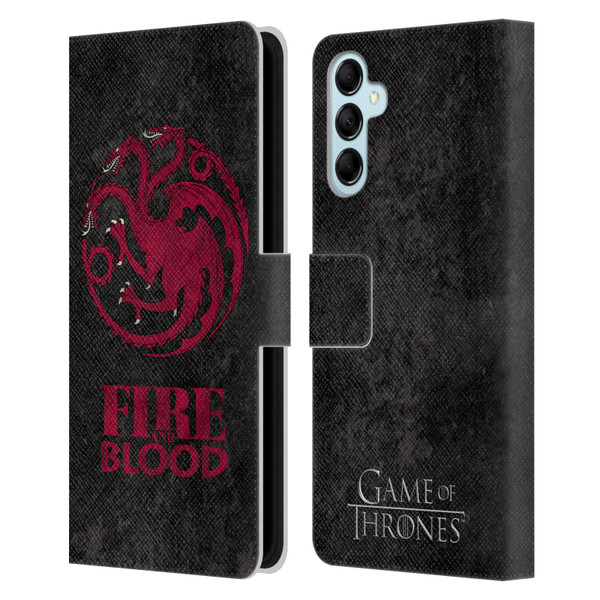 HBO Game of Thrones Dark Distressed Look Sigils Targaryen Leather Book Wallet Case Cover For Samsung Galaxy M14 5G