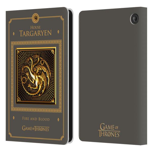 HBO Game of Thrones Golden Sigils Targaryen Border Leather Book Wallet Case Cover For Amazon Fire 7 2022