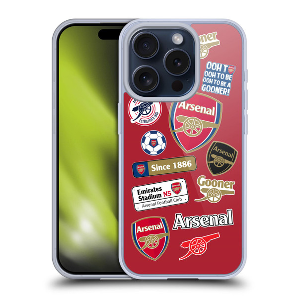 Arsenal FC Logos Collage Soft Gel Case for Apple iPhone 15 Pro