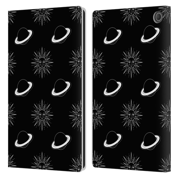 Haroulita Celestial Black And White Planet And Sun Leather Book Wallet Case Cover For Amazon Fire Max 11 2023