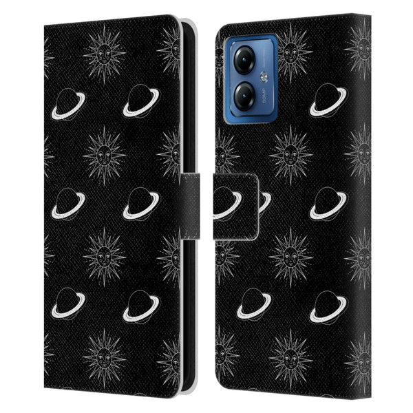 Haroulita Celestial Black And White Planet And Sun Leather Book Wallet Case Cover For Motorola Moto G14