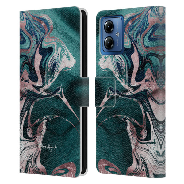 Nature Magick Luxe Gold Marble Metallic Teal Leather Book Wallet Case Cover For Motorola Moto G14