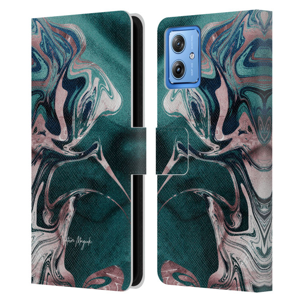Nature Magick Luxe Gold Marble Metallic Teal Leather Book Wallet Case Cover For Motorola Moto G54 5G