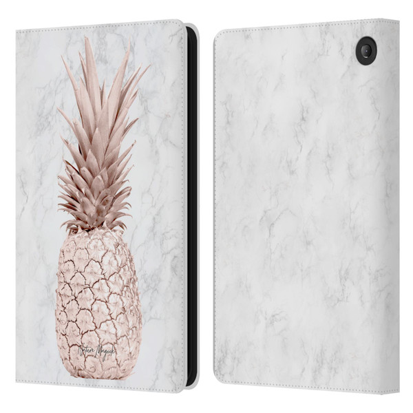 Nature Magick Rose Gold Pineapple On Marble Rose Gold Leather Book Wallet Case Cover For Amazon Fire 7 2022