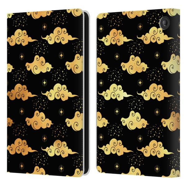 Haroulita Celestial Gold Cloud And Star Leather Book Wallet Case Cover For Amazon Fire 7 2022