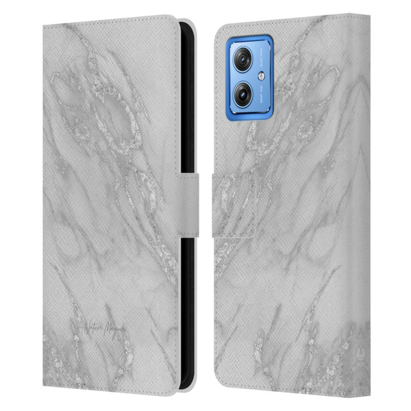 Nature Magick Marble Metallics Silver Leather Book Wallet Case Cover For Motorola Moto G54 5G