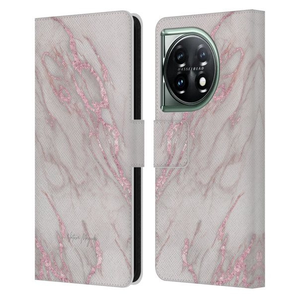 Nature Magick Marble Metallics Pink Leather Book Wallet Case Cover For OnePlus 11 5G
