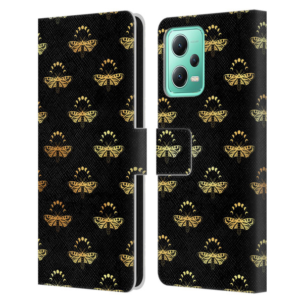 Haroulita Celestial Gold Butterfly Leather Book Wallet Case Cover For Xiaomi Redmi Note 12 5G