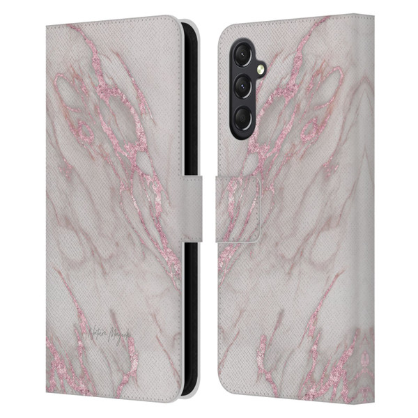 Nature Magick Marble Metallics Pink Leather Book Wallet Case Cover For Samsung Galaxy A24 4G / M34 5G