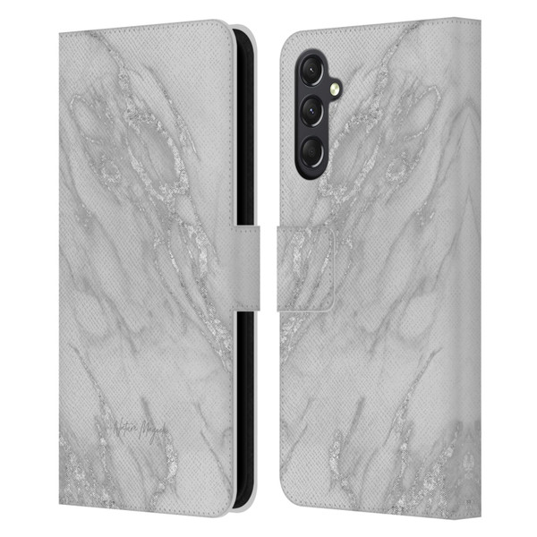 Nature Magick Marble Metallics Silver Leather Book Wallet Case Cover For Samsung Galaxy A24 4G / M34 5G