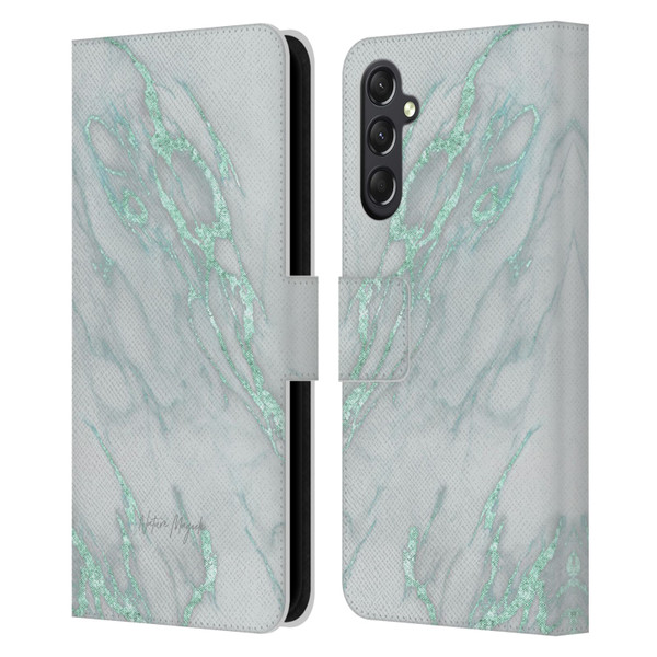 Nature Magick Marble Metallics Teal Leather Book Wallet Case Cover For Samsung Galaxy A24 4G / M34 5G