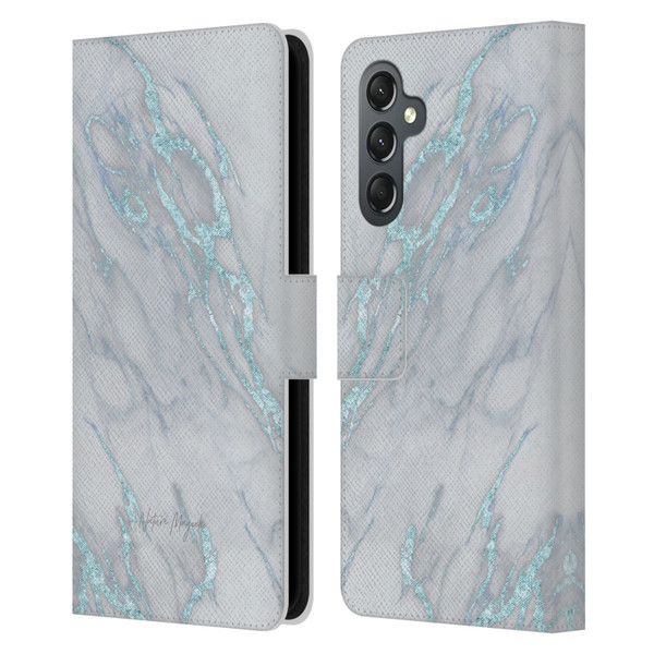 Nature Magick Marble Metallics Blue Leather Book Wallet Case Cover For Samsung Galaxy A25 5G