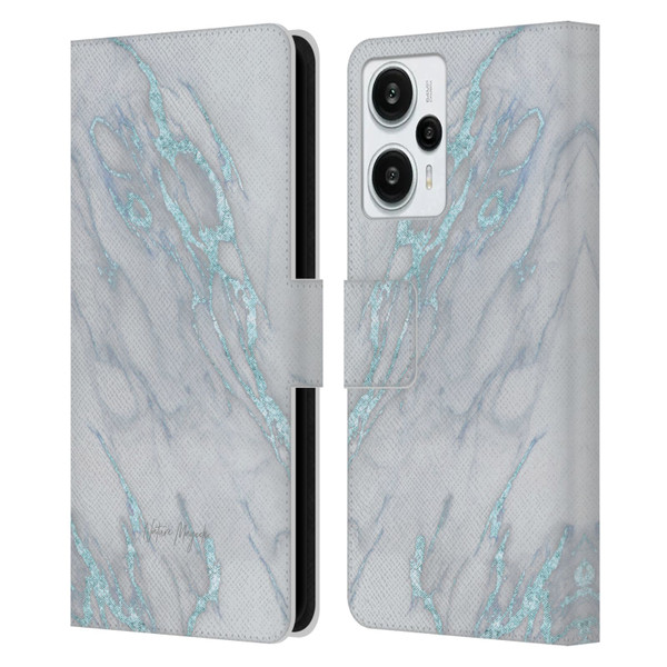 Nature Magick Marble Metallics Blue Leather Book Wallet Case Cover For Xiaomi Redmi Note 12T