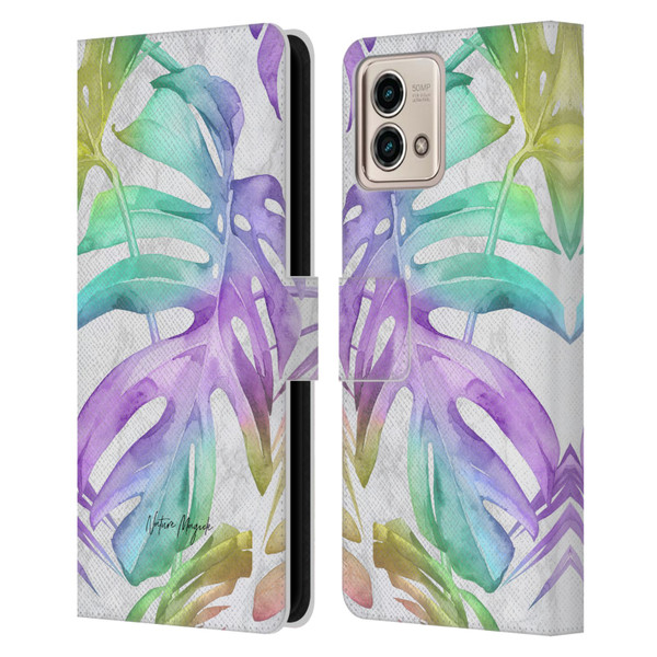 Nature Magick Tropical Palm Leaves On Marble Rainbow Leaf Leather Book Wallet Case Cover For Motorola Moto G Stylus 5G 2023