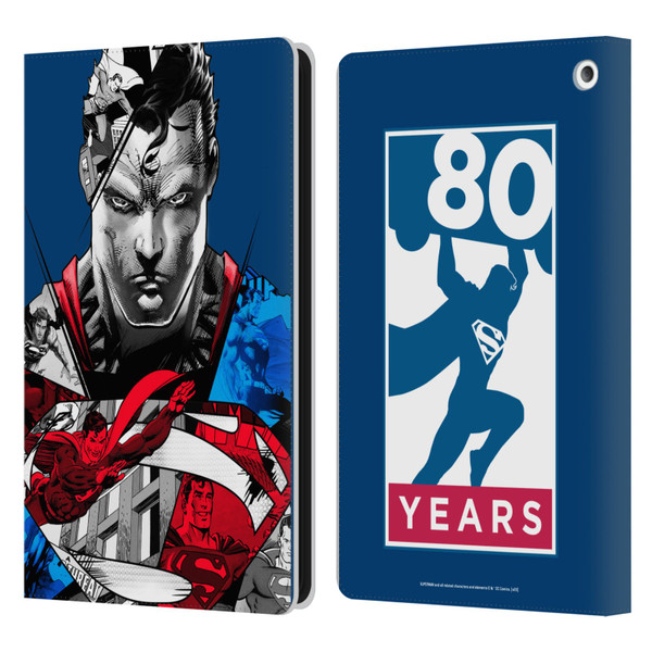 Superman DC Comics 80th Anniversary Collage Leather Book Wallet Case Cover For Amazon Fire HD 8/Fire HD 8 Plus 2020