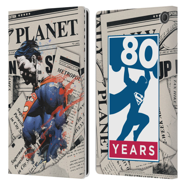 Superman DC Comics 80th Anniversary Newspaper Leather Book Wallet Case Cover For Amazon Fire Max 11 2023