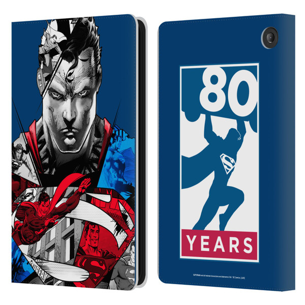 Superman DC Comics 80th Anniversary Collage Leather Book Wallet Case Cover For Amazon Fire 7 2022