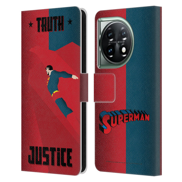 Superman DC Comics Character Art Truth And Justice 2 Leather Book Wallet Case Cover For OnePlus 11 5G