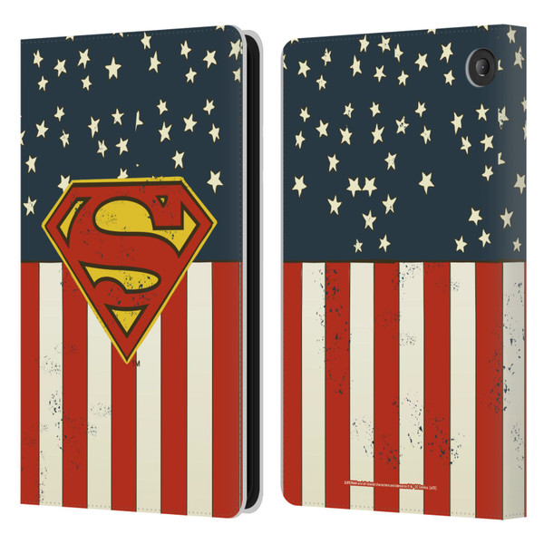 Superman DC Comics Logos U.S. Flag Leather Book Wallet Case Cover For Amazon Fire 7 2022