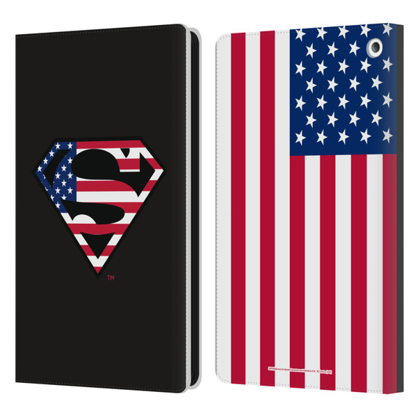 Superman DC Comics Logos U.S. Flag 2 Leather Book Wallet Case Cover For Amazon Fire HD 8/Fire HD 8 Plus 2020