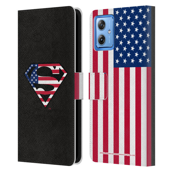 Superman DC Comics Logos U.S. Flag 2 Leather Book Wallet Case Cover For Motorola Moto G54 5G