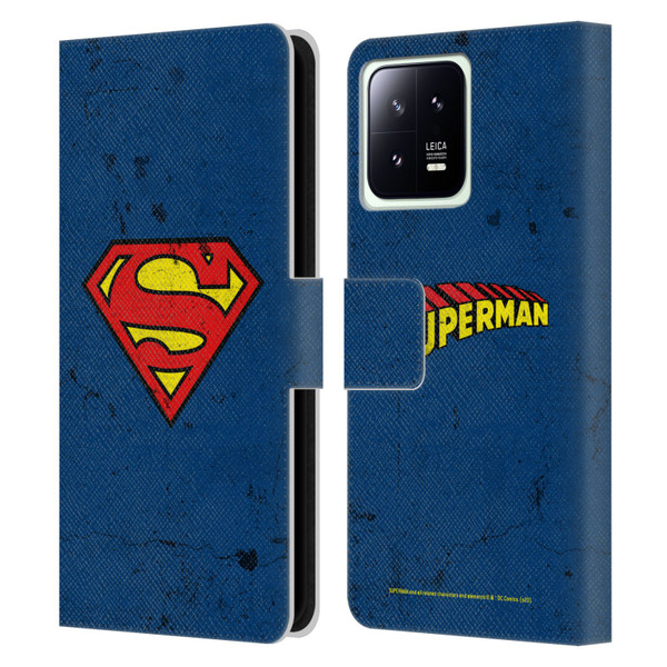 Superman DC Comics Logos Distressed Leather Book Wallet Case Cover For Xiaomi 13 5G