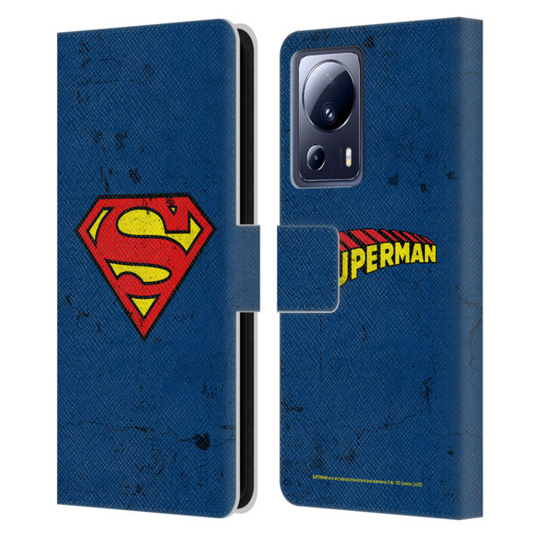 Superman DC Comics Logos Distressed Leather Book Wallet Case Cover For Xiaomi 13 Lite 5G