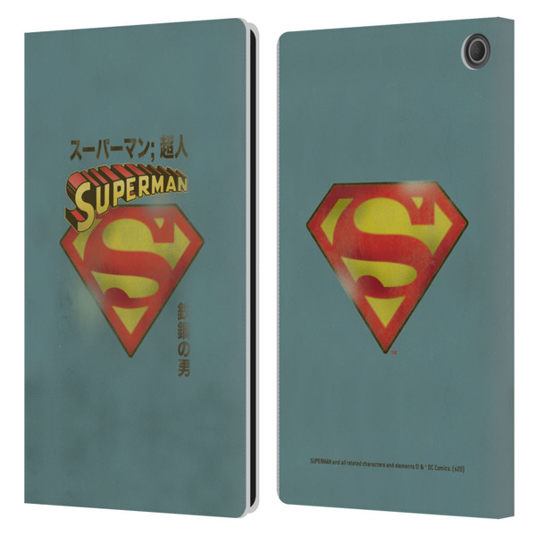 Superman DC Comics Vintage Fashion Japanese Logo Leather Book Wallet Case Cover For Amazon Fire Max 11 2023