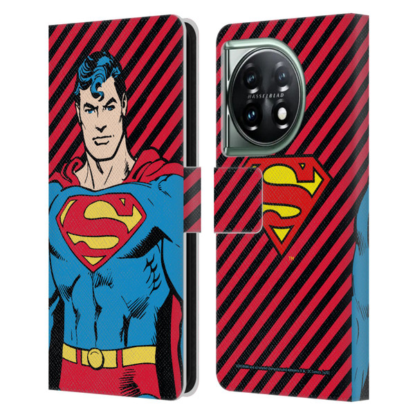 Superman DC Comics Vintage Fashion Stripes Leather Book Wallet Case Cover For OnePlus 11 5G