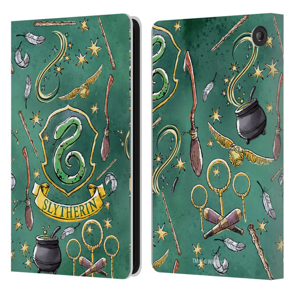 Harry Potter Deathly Hallows XIII Slytherin Pattern Leather Book Wallet Case Cover For Amazon Fire 7 2022