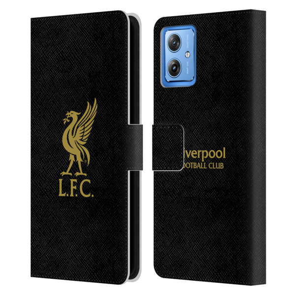 Liverpool Football Club Liver Bird Gold Logo On Black Leather Book Wallet Case Cover For Motorola Moto G54 5G