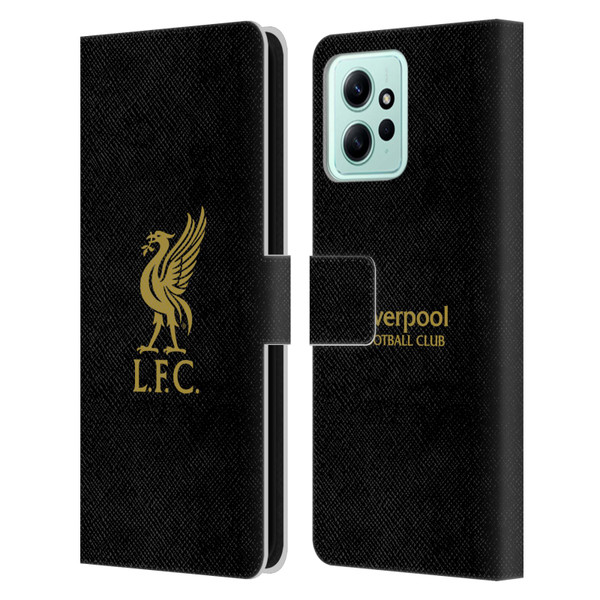 Liverpool Football Club Liver Bird Gold Logo On Black Leather Book Wallet Case Cover For Xiaomi Redmi 12