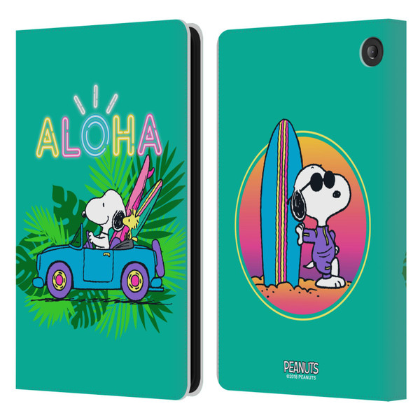 Peanuts Snoopy Aloha Disco Tropical Surf Leather Book Wallet Case Cover For Amazon Fire 7 2022