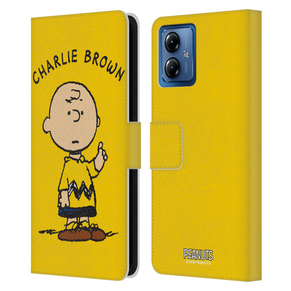 Peanuts Characters Charlie Brown Leather Book Wallet Case Cover For Motorola Moto G14