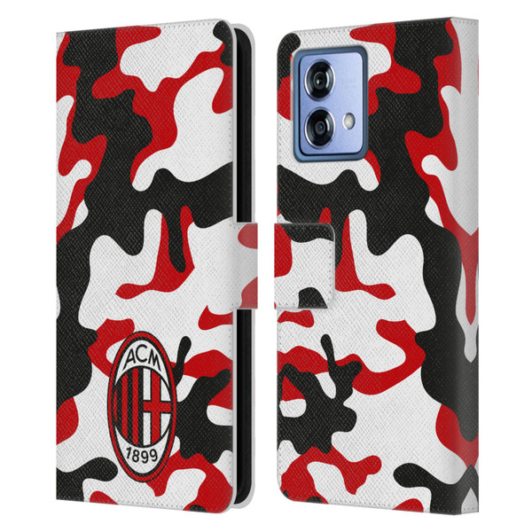 AC Milan Crest Patterns Camouflage Leather Book Wallet Case Cover For Motorola Moto G84 5G