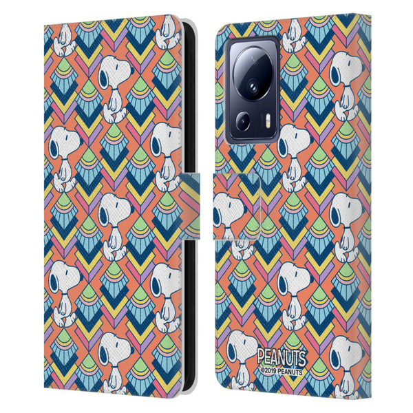 Peanuts Snoopy Deco Dreams Orange Pattern Leather Book Wallet Case Cover For Xiaomi 13 Lite 5G