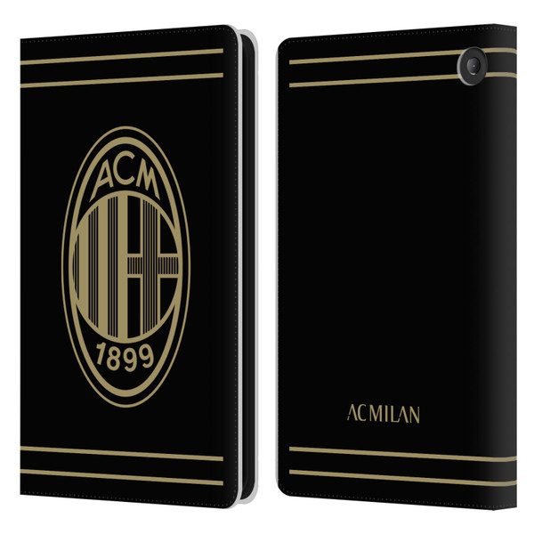 AC Milan Crest Black And Gold Leather Book Wallet Case Cover For Amazon Fire 7 2022