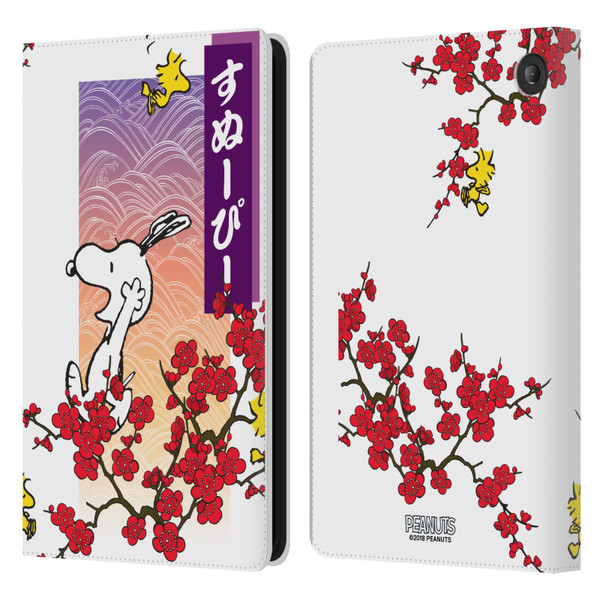 Peanuts Oriental Snoopy Cherry Blossoms 2 Leather Book Wallet Case Cover For Amazon Fire 7 2022
